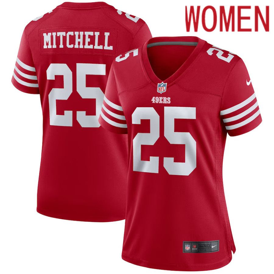 Women San Francisco 49ers #25 Elijah Mitchell Nike Scarlet Team Player Game NFL Jersey